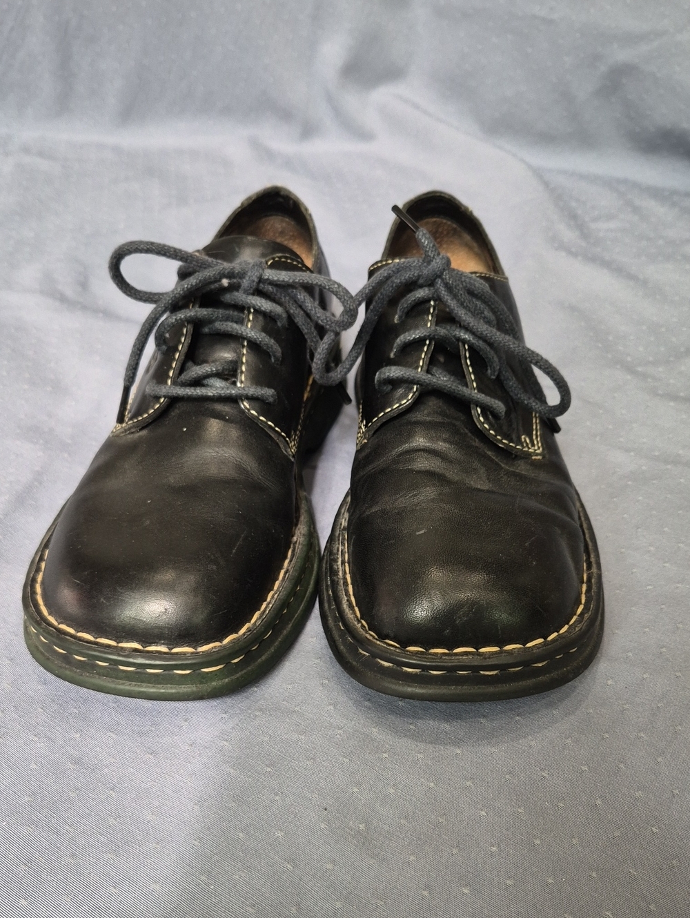 Y2K Born Shoe Black Leather Boxy Oxford Contrast Stitch Womens 9 Goth Twee